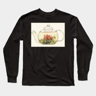 Blooming Flower Tea Watercolor Painting Long Sleeve T-Shirt